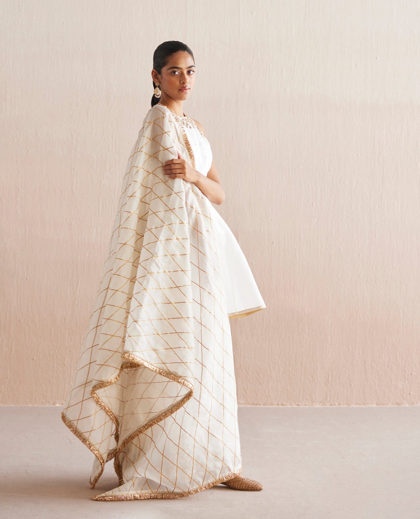 Afsana Handloom White Organza Top With Gharara And Embroidered Dupatta