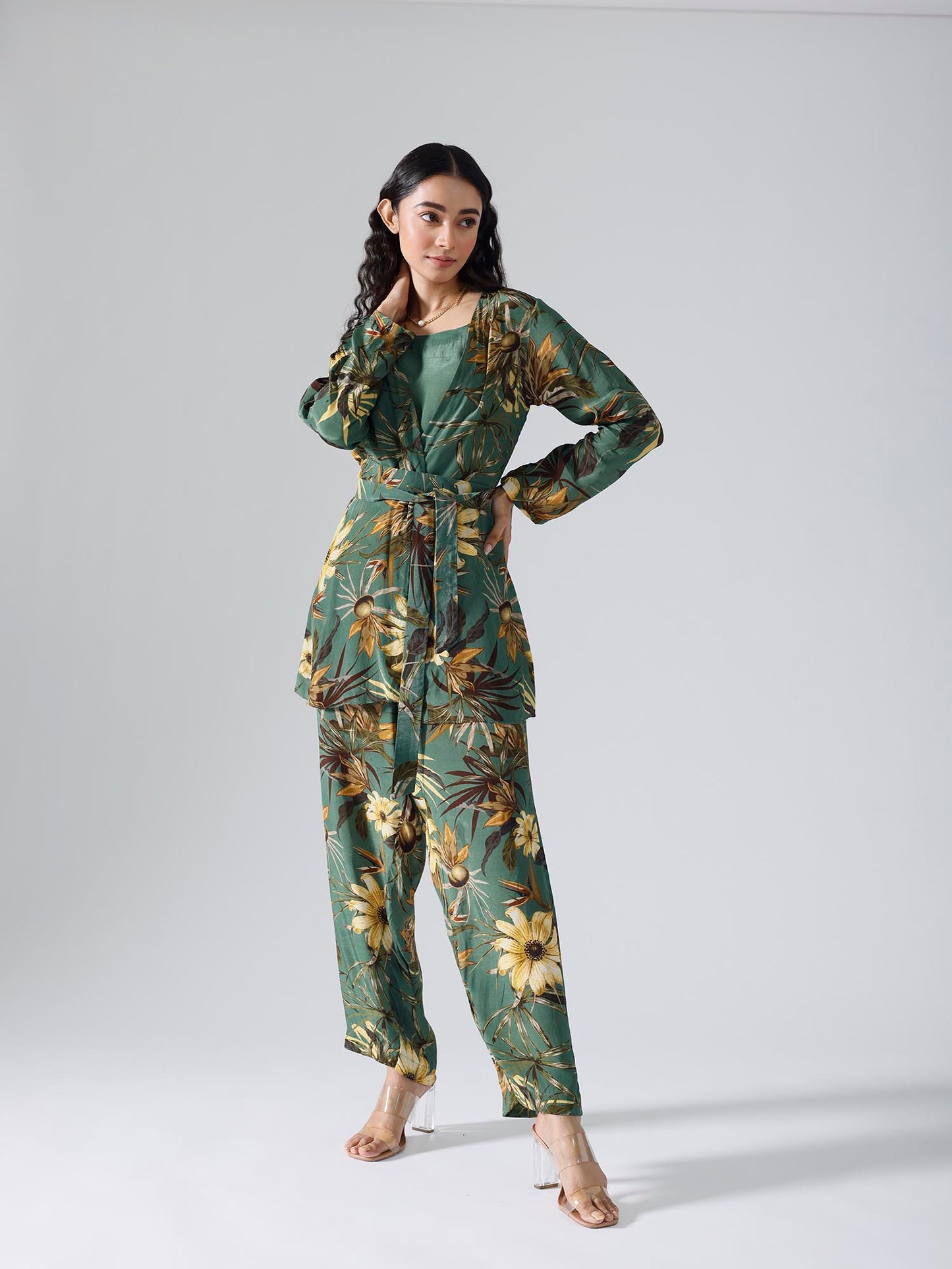 Floral green jacket Co-ord