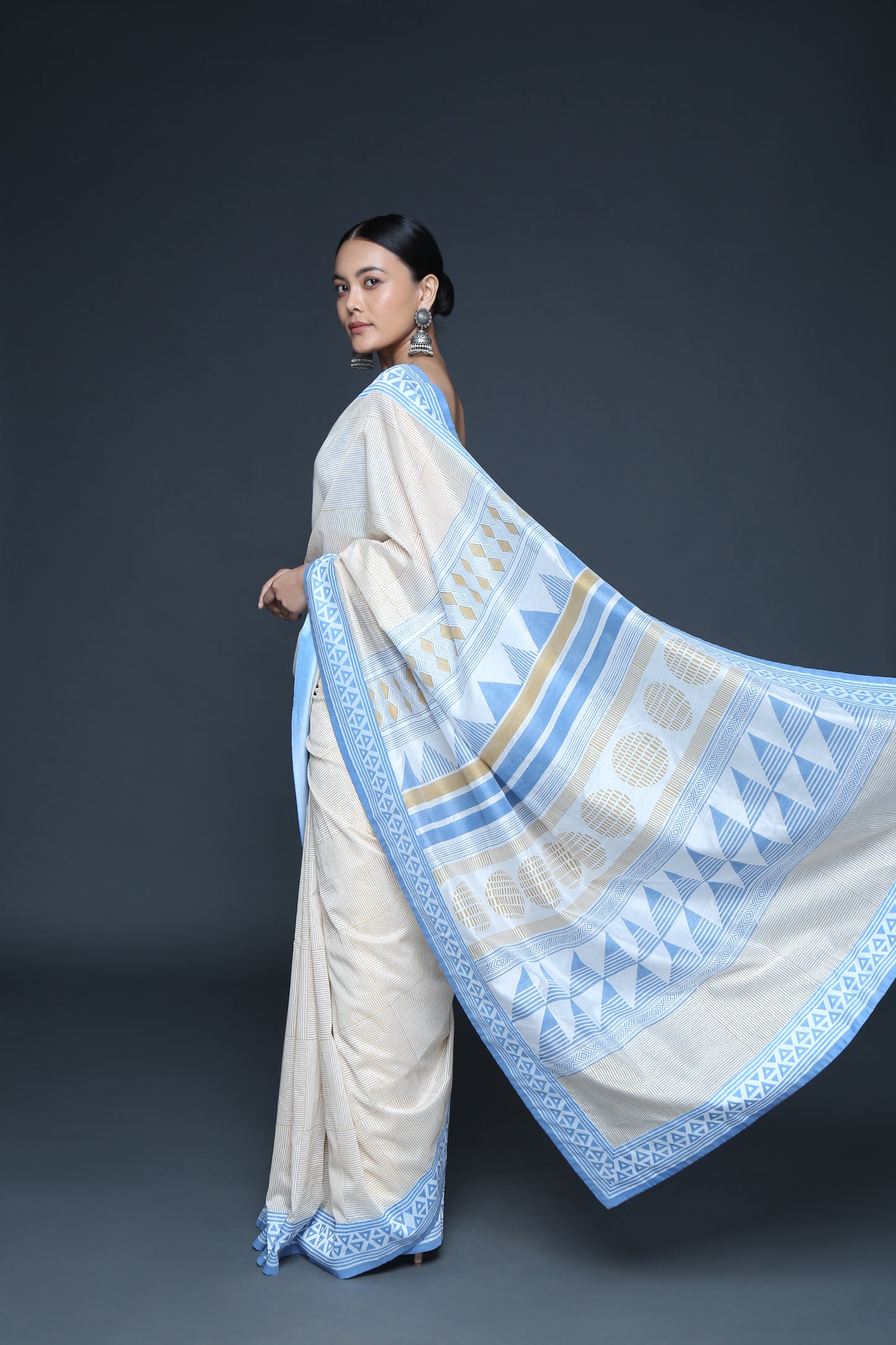 Geometric Block Print Saree