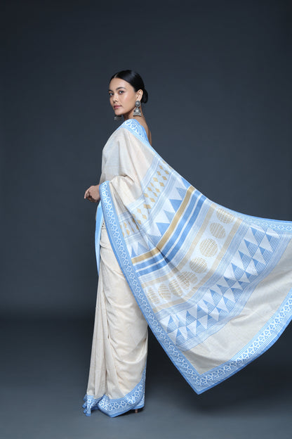 Geometric Block Print Saree Set