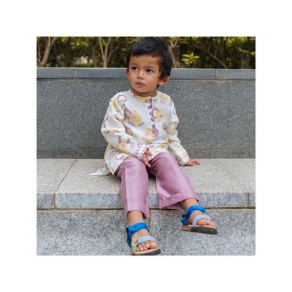 Chanderi Kurta Pyjama Set | Hand-Block Printed- Gardens Of Anar (Mulberry)