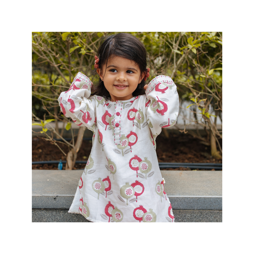 Chanderi Kurta Pyjama Set | Hand-Block Printed- Gardens Of Anar (Ruby)