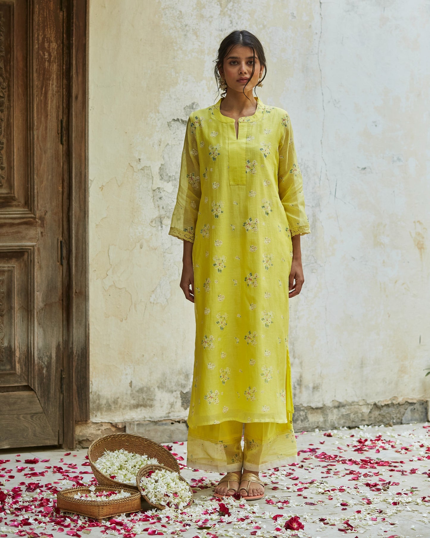 Sunshine Mallipoo Charm: Comfort Fit Set in Handwoven Chanderi-M10