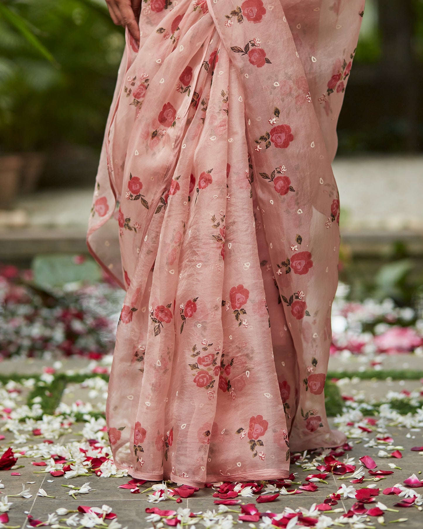 Persian Rose Organza Glam: Handwoven Organza Silk Saree with Crop Top-M15