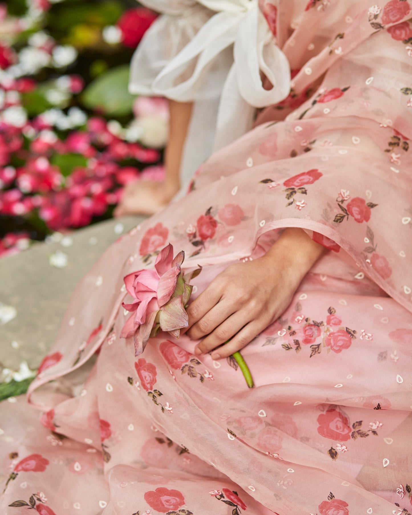 Persian Rose Organza Glam: Handwoven Organza Silk Saree with Crop Top-M15