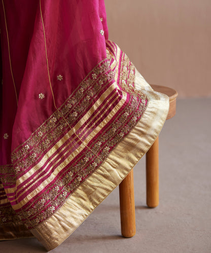 Mastani Handloom Rani Pink Cotton Tissue Blouse With Skirt