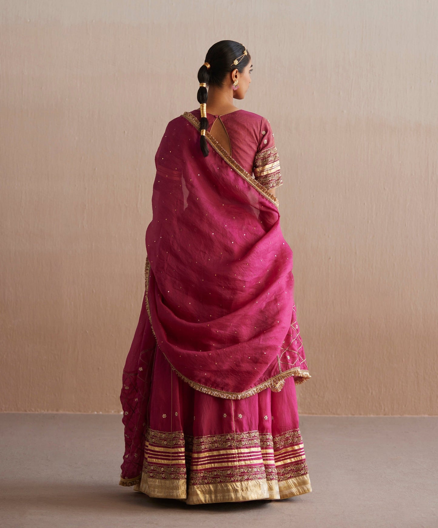 Mastani Handloom Rani Pink Cotton Tissue Blouse With Skirt