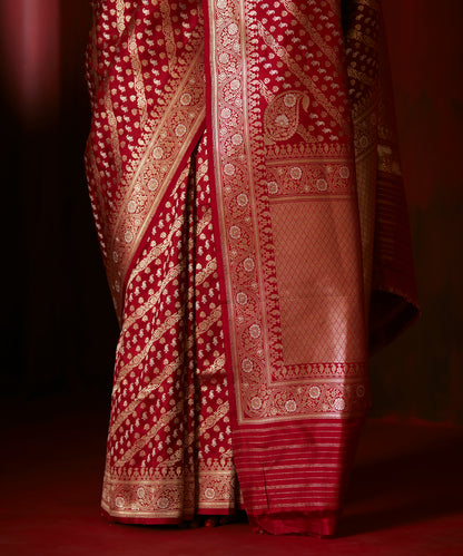 Maroon Handloom Pure Katan Silk Banarasi Saree With Aada Sona Rupa Jaal