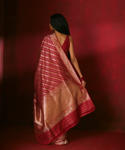 Maroon Handloom Pure Katan Silk Banarasi Saree With Aada Sona Rupa Jaal