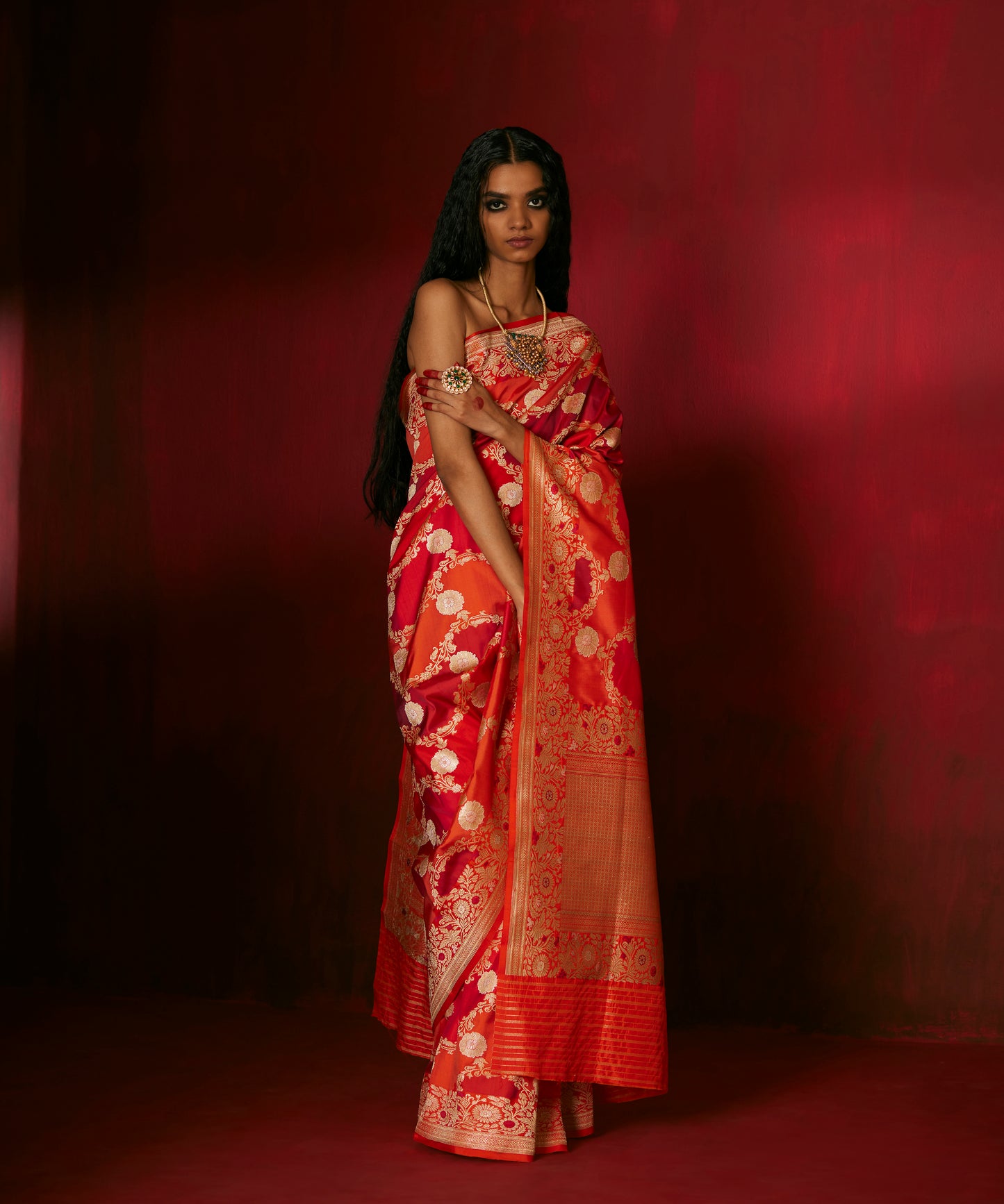 Pink And Orange Dual Tone Pure Katan Silk Rangkaat Banarasi Saree