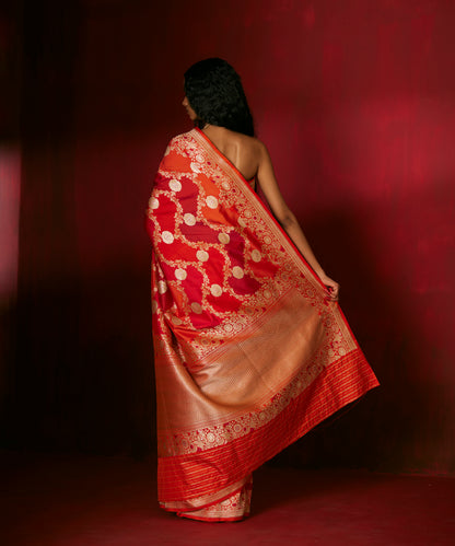 Pink And Orange Dual Tone Pure Katan Silk Rangkaat Banarasi Saree