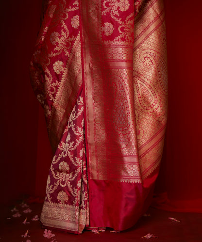 Rani Pink Handloom Pure Katan Silk Banarasi Saree With Meenakari Floral Jaal
