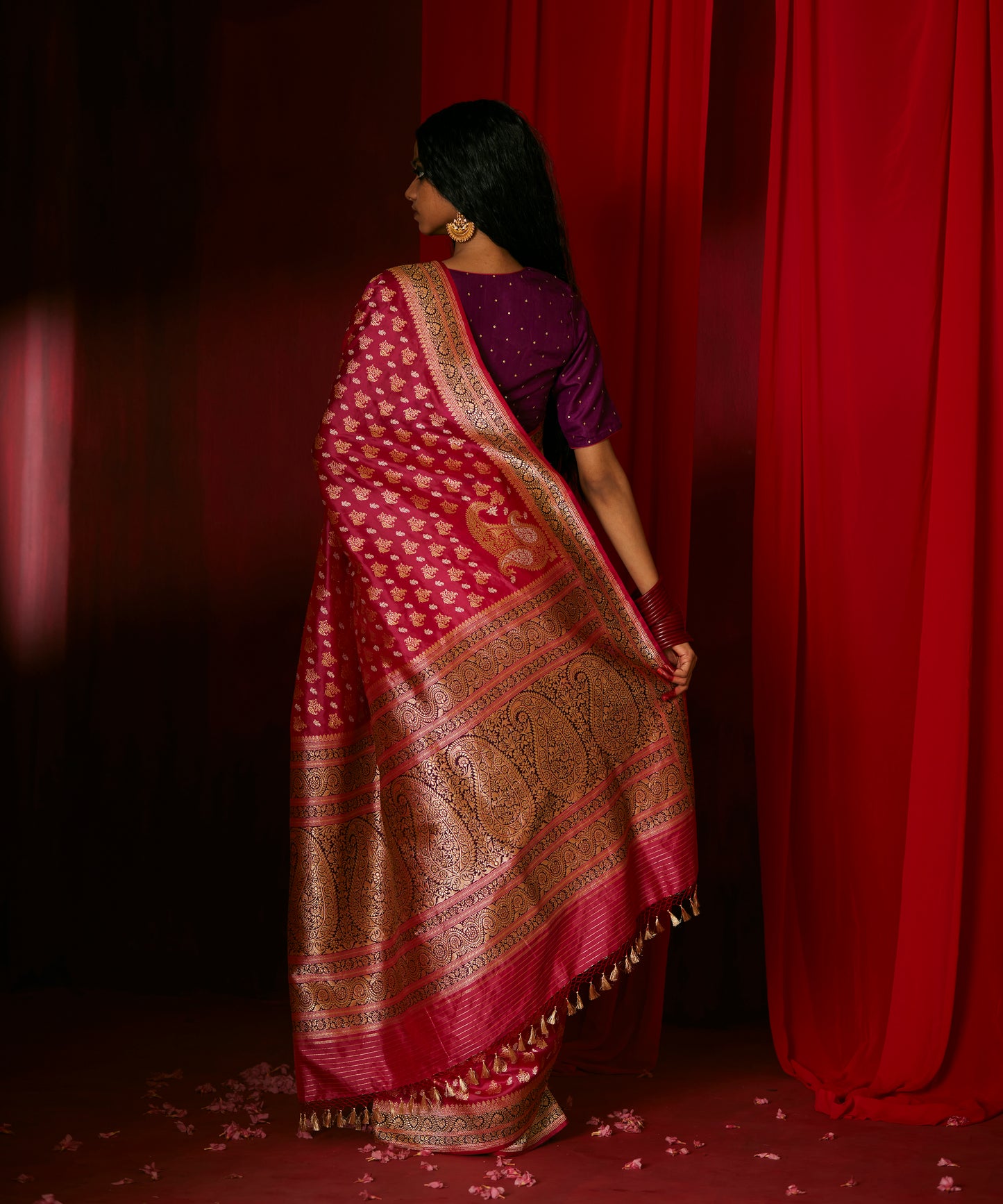 Hot Pink Handloom Pure Katan Silk Banarasi Saree With Pure Zari