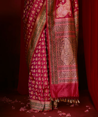 Hot Pink Handloom Pure Katan Silk Banarasi Saree With Pure Zari