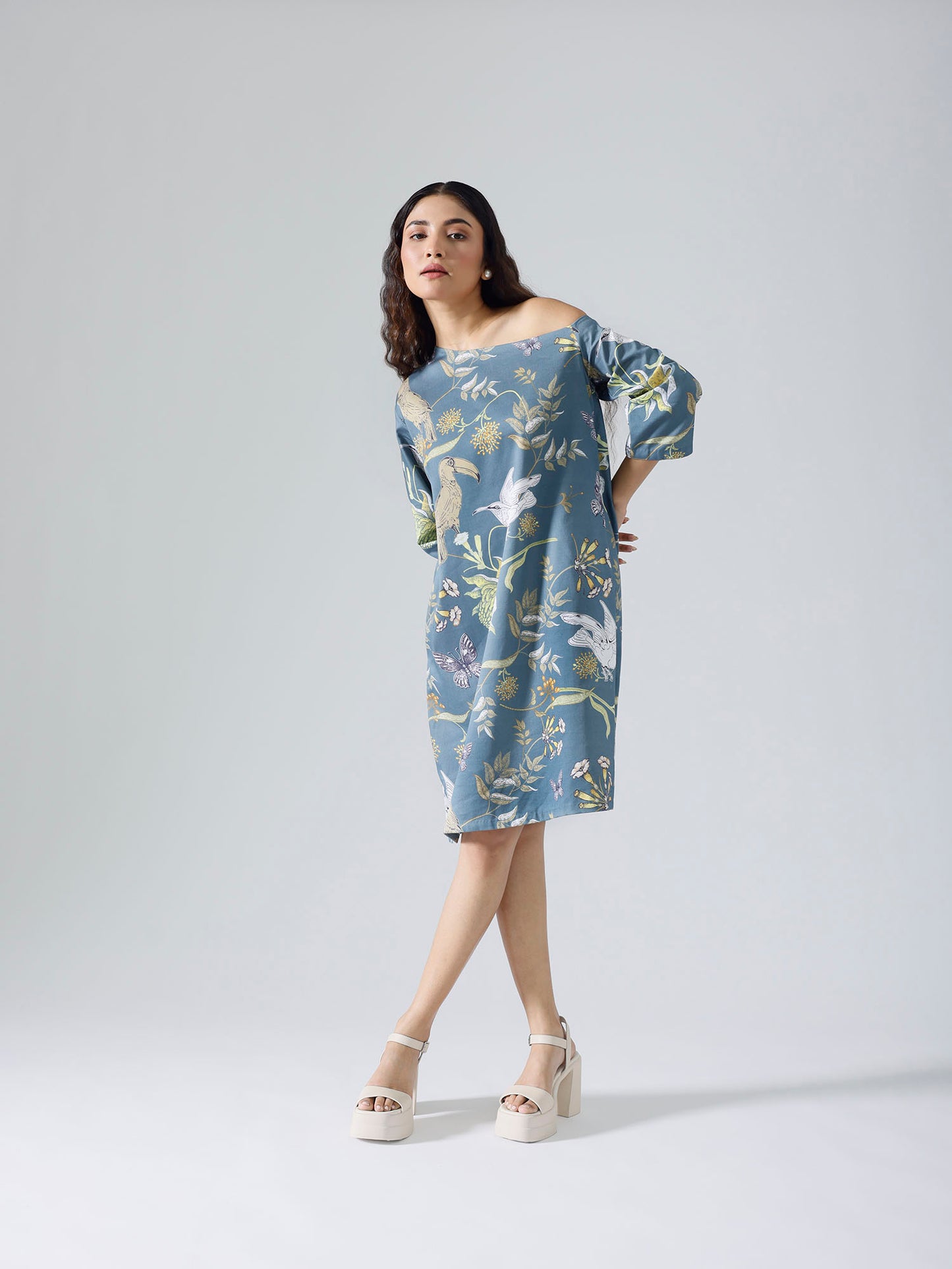 Toucan teal drop shoulder dress