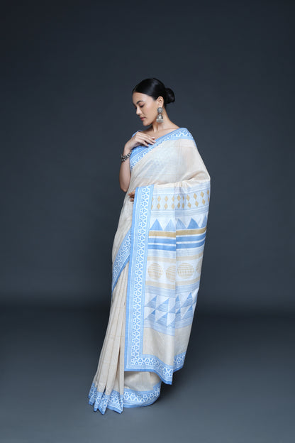 Geometric Block Print Saree