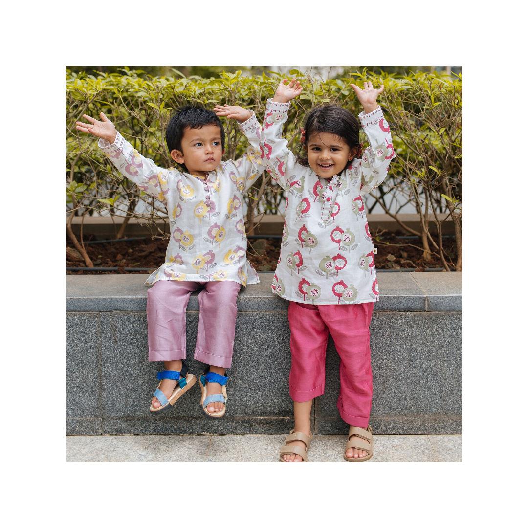Chanderi Kurta Pyjama Set | Hand-Block Printed- Gardens Of Anar (Mulberry)