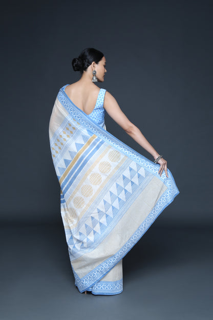 Geometric Block Print Saree