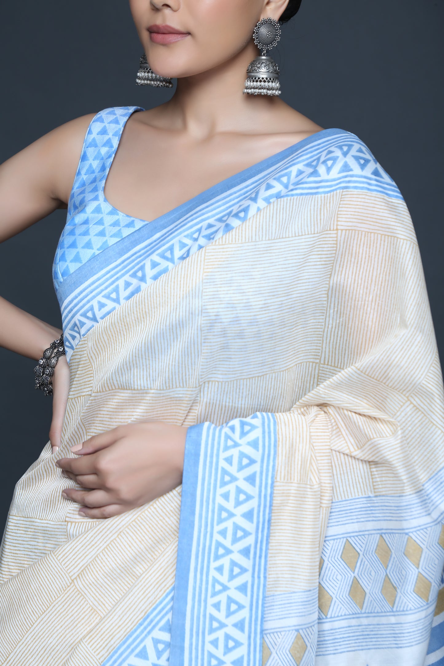 Geometric Block Print Saree