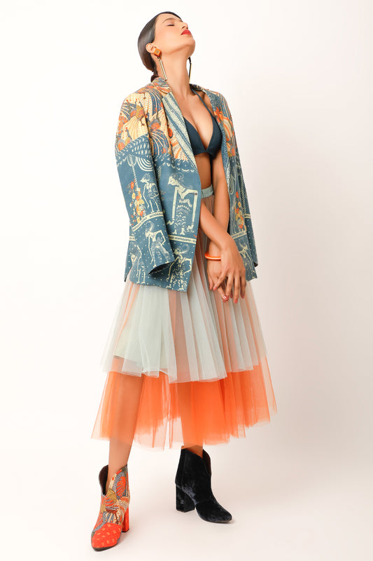 Ramayana Printed Jacket With Skirt