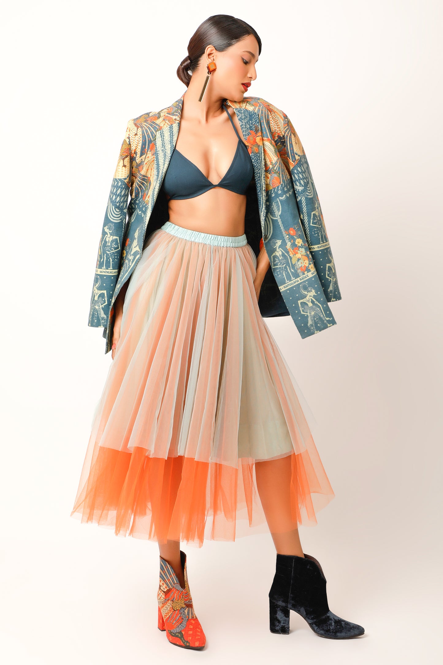 Ramayana Printed Jacket With Skirt