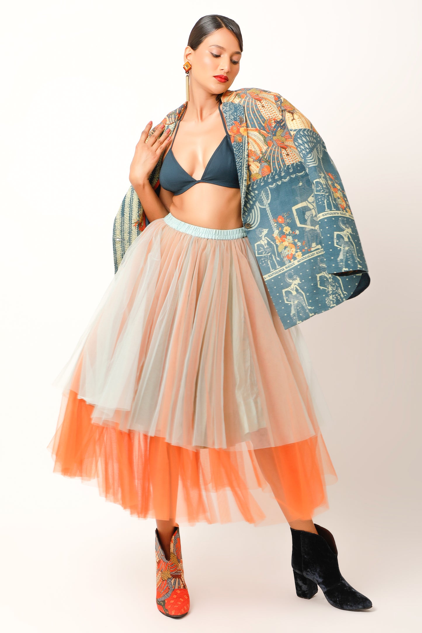 Ramayana Printed Jacket With Skirt