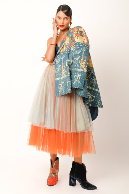 Ramayana Printed Jacket With Skirt