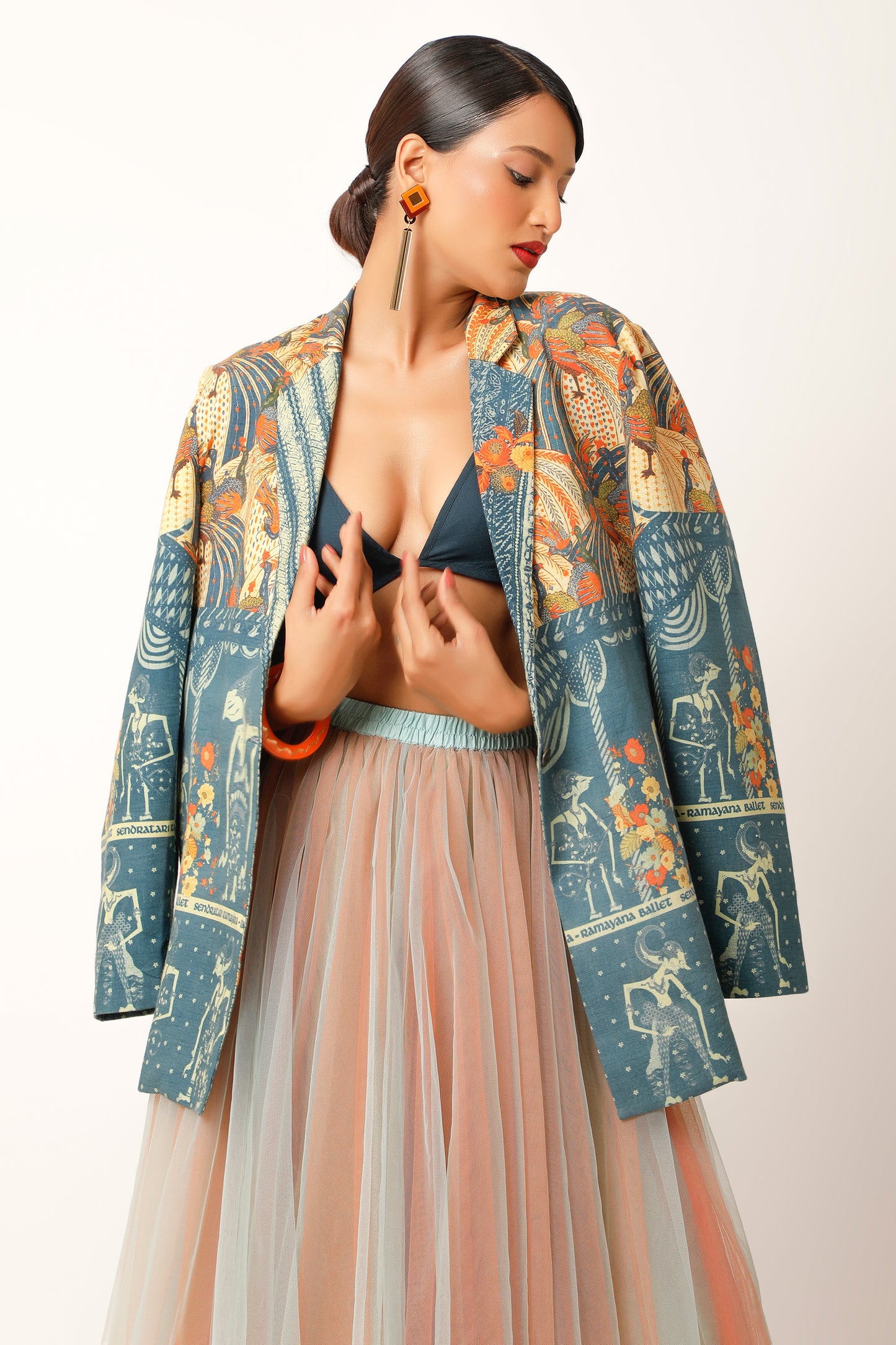 Ramayana Printed Jacket With Skirt