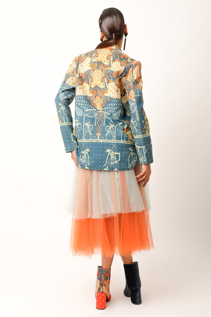 Ramayana Printed Jacket With Skirt