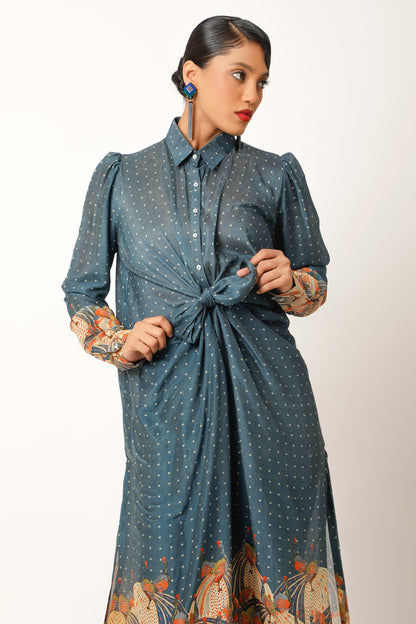 Printed Knotted Shirts- Midnight Blue