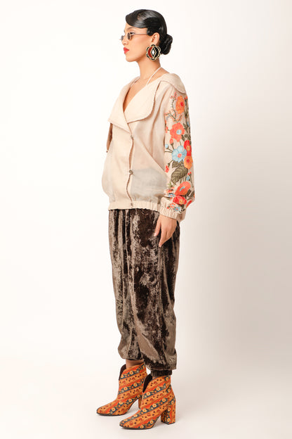 Foliage Embroidered Trench Bomber Jacket