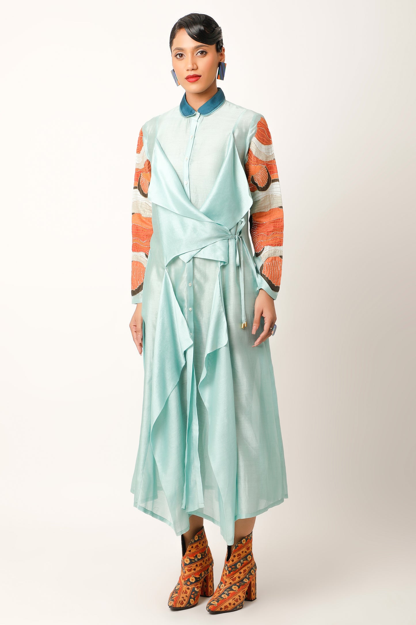 Draped Shirts With Fish Detail On The Sleeves + Inner Slip + Pants