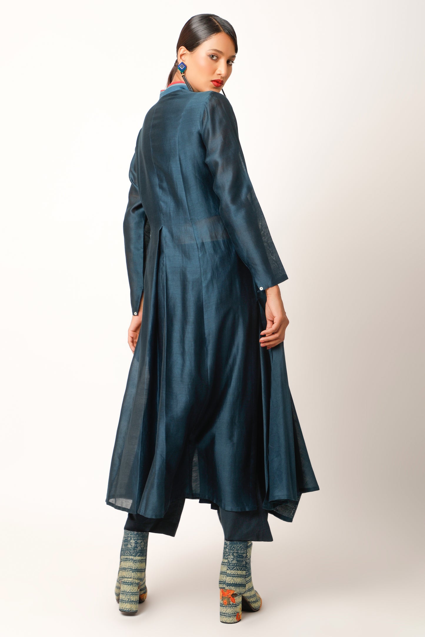 Landscape Embroidered Overlap Angrakha With Pants - Midnight Blue