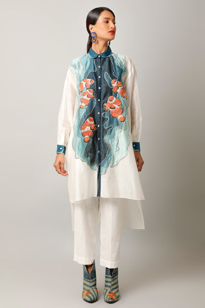 Anti Fit Shirts With Fish Embroidery And Pants - Ivory