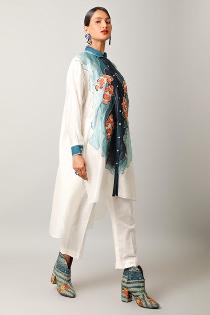 Anti Fit Shirts With Fish Embroidery And Pants - Ivory