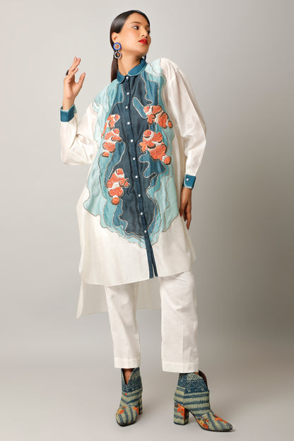 Anti Fit Shirts With Fish Embroidery And Pants - Ivory