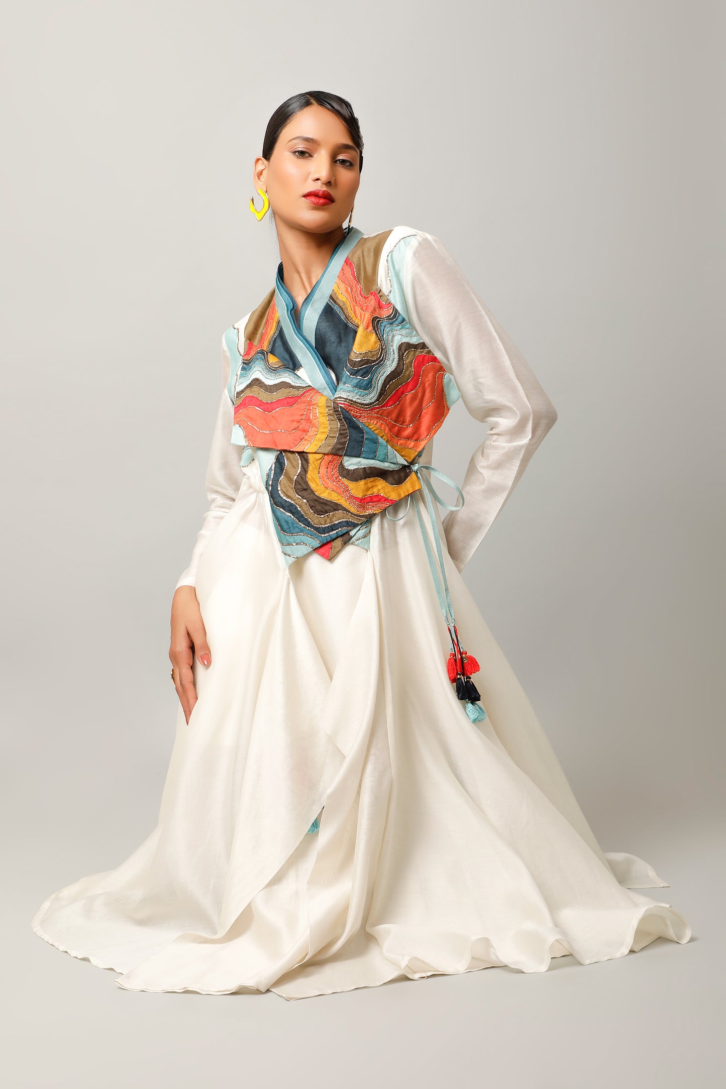 Landscape Embroidered Overlap Angrakha With Pants - Ivory