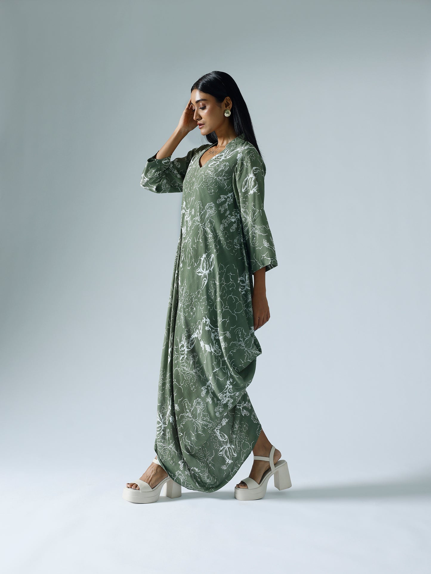 Bloom green draped dress