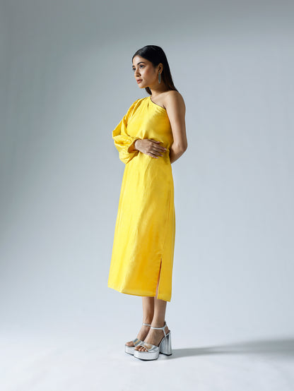 Yellow one shoulder dress