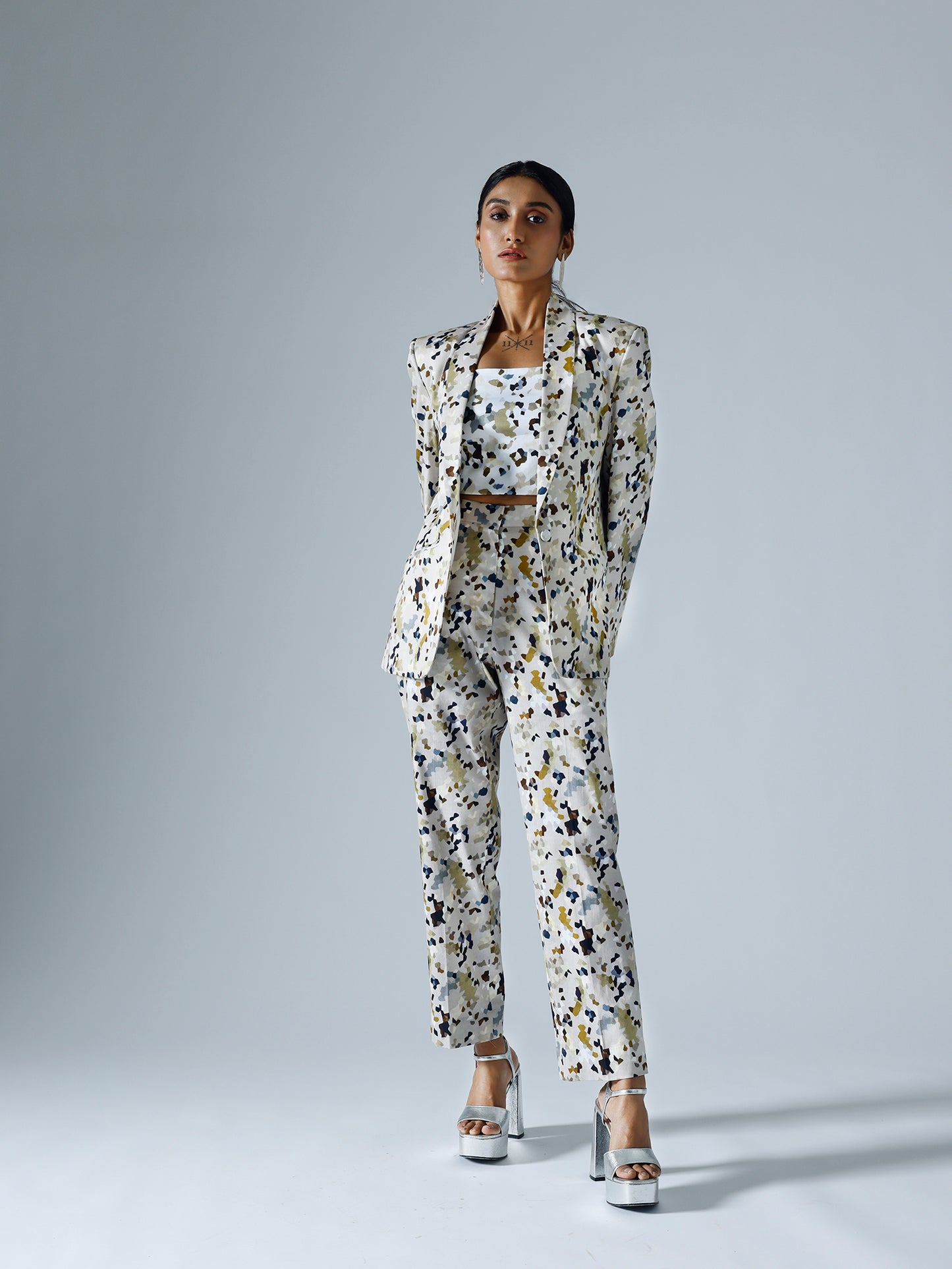 Pixelated Grey Pant Suits