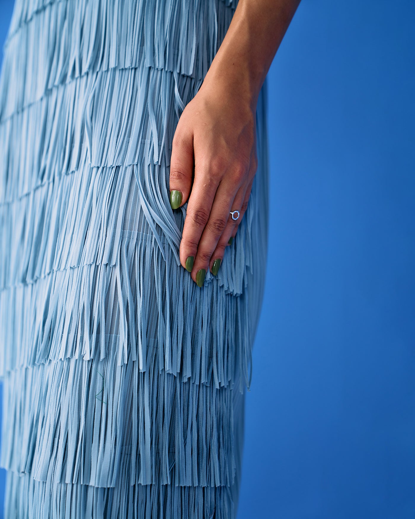Powder Blue Long Sleeves Fringe Dress