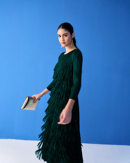 Green Long Sleeves Fringe Dress