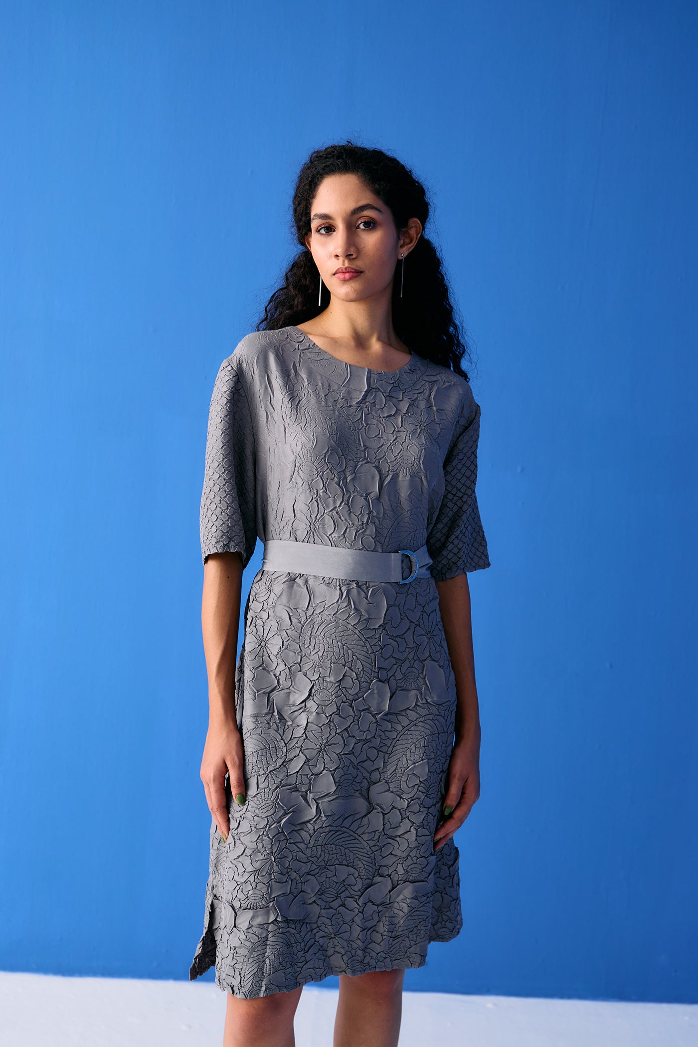 Grey Flower Textured Dress