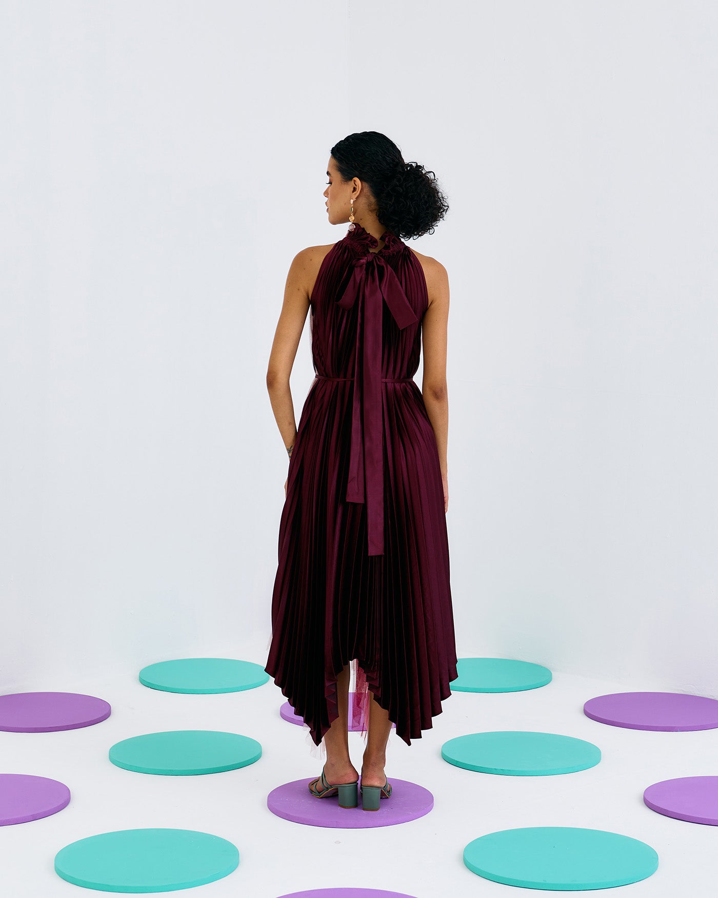 Multicolored Softnet Crepe Pleated Dress