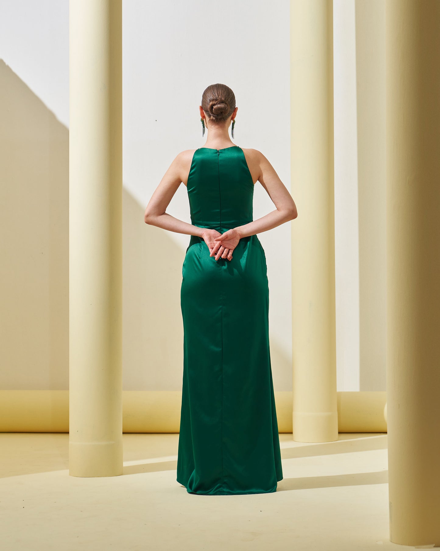 Green Pleated Drape Gown