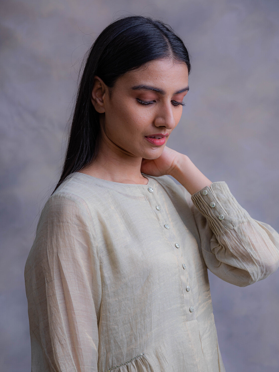 Chanderi Tissue Kurta In Mint Green Color