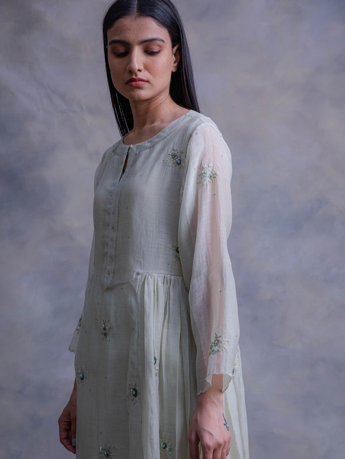 Mint Green Kurta With Lace Edged Dupatta