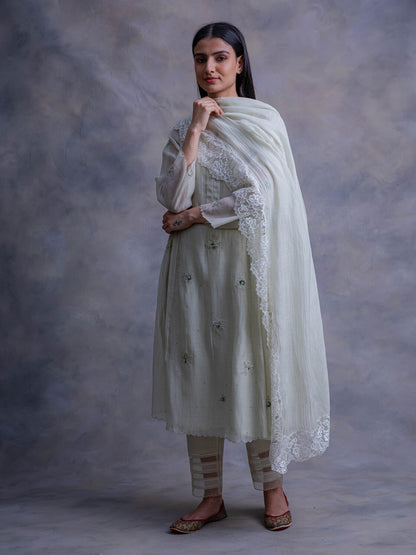 Mint Green Kurta With Lace Edged Dupatta