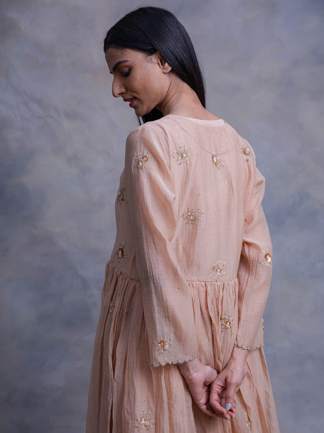 Soft Chanderi Dress Featuring Rose Motif