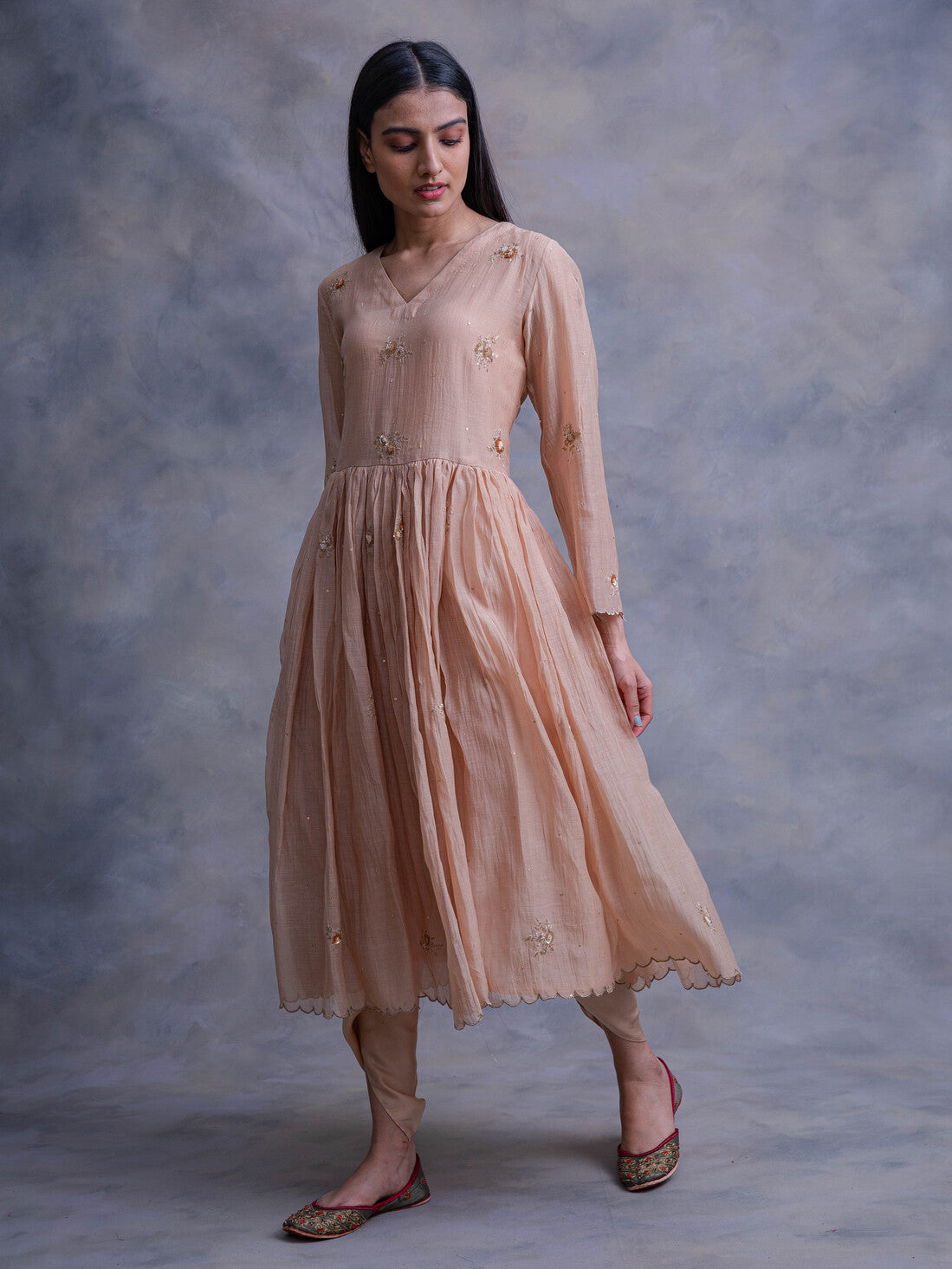 Soft Chanderi Dress Featuring Rose Motif